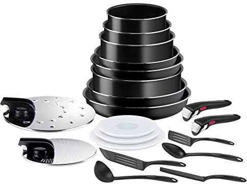 Tefal Ingenio Easy On 20 Piece Set, Pots & Pans Set, Stackable, Easy Cleaning, Non-Stick Coating, Removable Handle, Heat Indicator, All hobs Compatible excluding Induction, L1599402