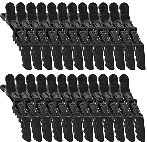 24 Stück Abteilklammern Friseur, Kunststoff Haarspangen, Professional Krokodil Haar Clips für Salon Friseur (Schwarz)