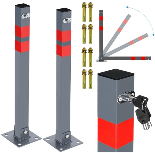 Eulenke 2X dissuasore parcheggio, pieghevole Parcheggio Barriera, Barriera Parcheggio con chiavi e strisce riflettenti, Facile da Installare blocco parcheggio, Palo Dissuasore Anti Altezza 67cm