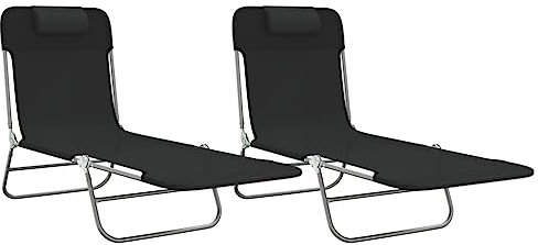 vidaXL Sonnenliege 2 STK., Gartenliege Klappbar Stahlrahmen, Relaxliege Verstellbare Rückenlehne, Liegestuhl Strandliege, Schwarz Textilene Stahl