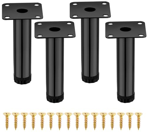 AIMIXUN Lot de 4 Pouces Meuble Reglable 10 cm, Pied de Canapé 10 cm, Pied Canapé Metal, Lot de 4 pour Armoire, Etagères de Cuisine, Canapé, Table, Chaise, Bureau, Placard (Noir)