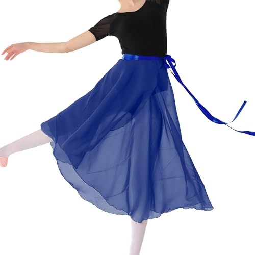MUNAFIE Falda de Ballet Señoras Falda de Gasa Ropa de Ballet Cintura Ajustable Lazo Faldas de Danza para Mujeres Azul Oscuro
