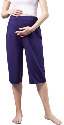 ZUMIY Pantalon Capri de Maternité, Capri Court de Grossesse en Viscose, Pantalon Léger Décontracté Doux au Toucher avec Poches
