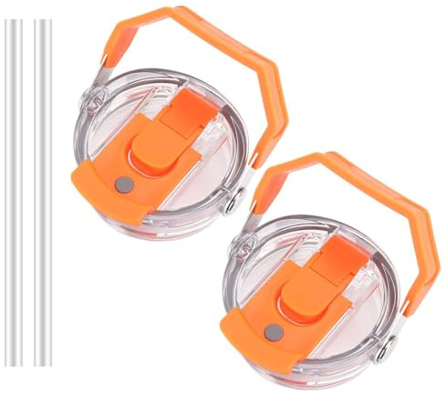 30oz & 20oz Replacement Lid for Stanley IceFlow Stainless Steel Tumbler，2 PCS Spill Proof Tumbler Cover with Handle & 2-in-1 Flip Straw Spout，Leak-Proof Splash Resistant (Orange)