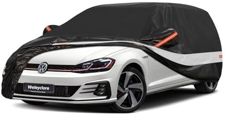 Weleyclore Hatchback Car Cover Waterproof Breathable,Outdoor Car Covers.Rain Snow UV Protection.Custom Fit for VW Golf,BMW 1 Series,Ford Focus,Audi A3 Sportback,Vauxhall Astra,etc,Black B2