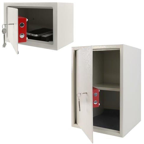 YUENFONG 31x20x20cm Safe Tresor Möbeltresor mit Doppelbartschloss, Wandsafe Schlüsseltresor inkl. 2 x Schlüssel & Befestigungsmaterial, Boden-Wandtresor Geldschrank Wandsicher, Silber
