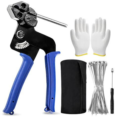 Kit de pistola de fijación metálica, pistola de sujeción, herramienta de fijación de cable con 100 collares de liberación inox, kit de abrazadera de sujeción inoxidable, pistola de fijación para