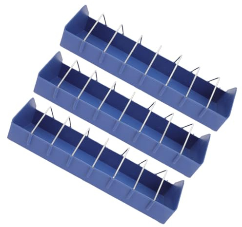 LOEFLIFA 3 Piezas Comedero para Pájaros Jaula Ranuras Plástico Azul Resistente Grande Comedero Loros Práctico Dispensador de Alimento