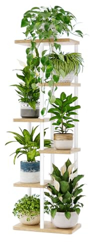 Bamworld - Soporte alto para plantas de interior de 6 niveles, estante escalonado para múltiples plantas, soportes para macetas de flores para patio, jardín, balcón, sala de estar, dormitorio, color
