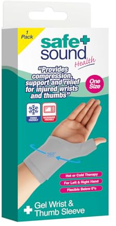Safe & Sound Health Gel Wrist & Thumb Cold Sleeve – Reusable Hot & Cold Therapy Support for Pain Relief, Swelling & Recovery – One Size, Left & Right