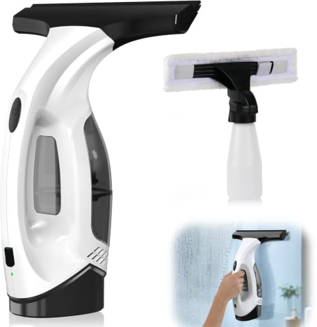 BOFITENG Juego de aspiradoras de ventanas con batería, aspiradora inalámbrica de mano con fuerte succión, botella pulverizadora con funda de microfibra, limpiador de ventanas, sin rayas, para casa