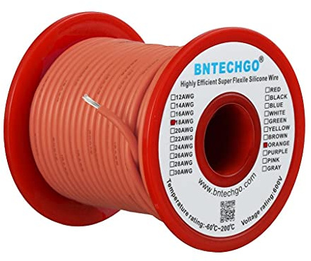 BNTECHGO 18 Gauge Silicone Wire Spool 100 ft Orange Flexible 18 AWG Stranded Tinned Copper Wire