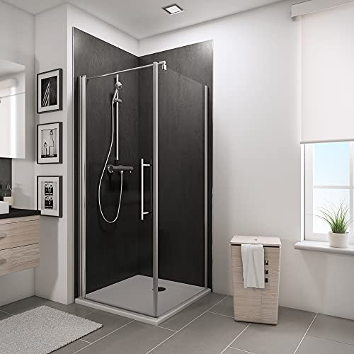 Schulte porte de douche pivo avec paroi latérale 80 x 80 x 193 cm, aspect chromé, barre 122 cm incluse, système autolevant, verre de sécurité 5 mm transparent, largeur d'accès 69.5 cm