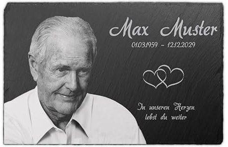 Paule Black personalisierte Gedenktafel für Menschen Schiefer 30 x 20 cm wetterfest - Individueller Text und Foto Schwarz-Weiße Gravur (mit Laser eingebrannt)