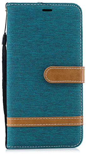 Thoankj Samsung Galaxy A51 Case Shockproof Premium Denim + PU Leather Notebook Wallet Phone Case with Kickstand Card Holder Slot Slim Flip Folio Protective Skin Cover for Samsung Galaxy A51 Green