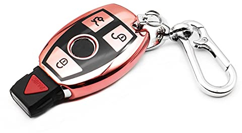INFIPAR Fit for Mercedes Benz C E S G M CLS CLK G R Class Sprinter 300 Series Smart TPU Key Fob Remote Cover Case Shell Glove Pouch Holder Protector Keyless Entry Sleeve Accessory, w/ Key Chain, Pink