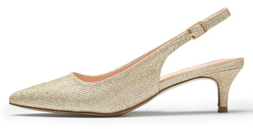 GENSHUO Décolleté Donna Tacco Basso Gattino con Cinturino Retro Punta Chiusa, Glitter Dorati, 40 EU