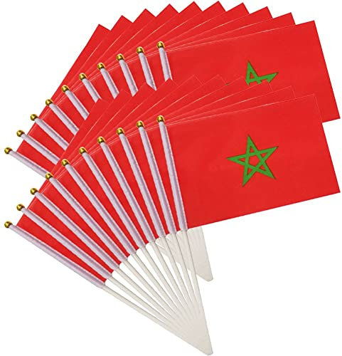Casiler 20pcs Pequeña Mano De Mano Mini Bandera Marruecos Marruecos Polyester Country Impresión Nacional Bandera para Desfiles Eventos Deportivos