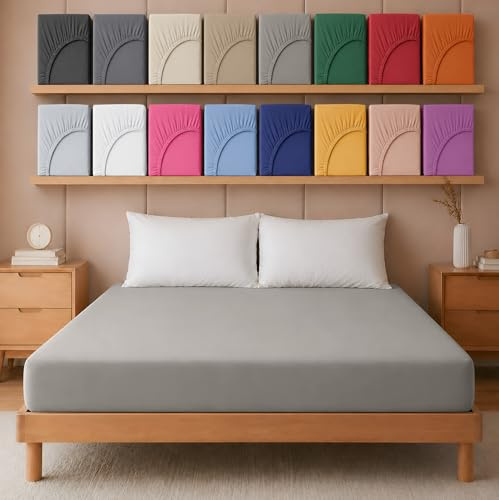 Hafaa Double Fitted Sheet – 25 cm Deep Easy Care Super Soft Brushed Microfibre Grey Double Bed sheet - Fade Resistant (137 x 191cm)