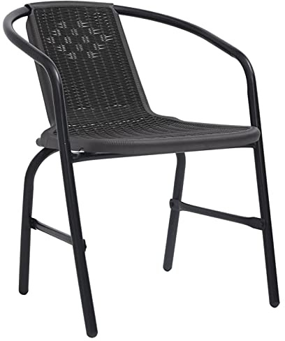 Gecheer Garden Chair Set of 2, Stackable Black Plastic Rattan Steel Frame, Comfortable Outdoor Chairs for Patio, Balcony, or Backyard