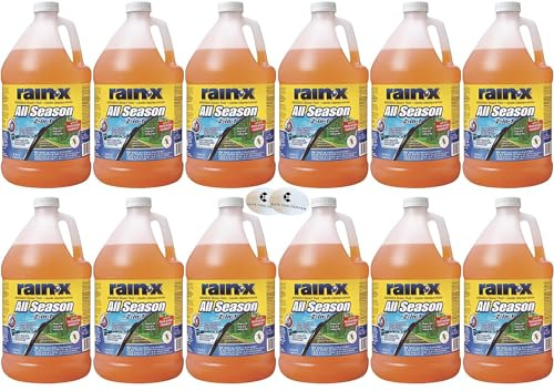 12 Pack Rain X All Season 2-In-1 Windshield Washer Fluid 1-Gallon Jug, 0°F De-Icer, Rain Repellant & Bug Remover With Stickers