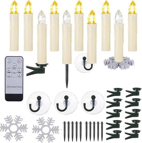 BOWKA LED Kerzen Warmweiß Wasserdichte Dimmbare Weihnachtskerzen Fensterkerze mit Fernbedienung,Timer-Funktion, Halter Set für Halloween Weihnachten Hochzeit Party Garten Deko (20 Stück, Beige)