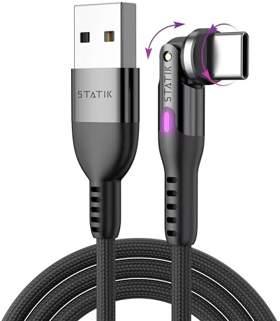 Statik PowerPivot USB C Charger Cable - 360 Rotating Head, 15W Fast Charging, Data Transfer, 3FT/1M