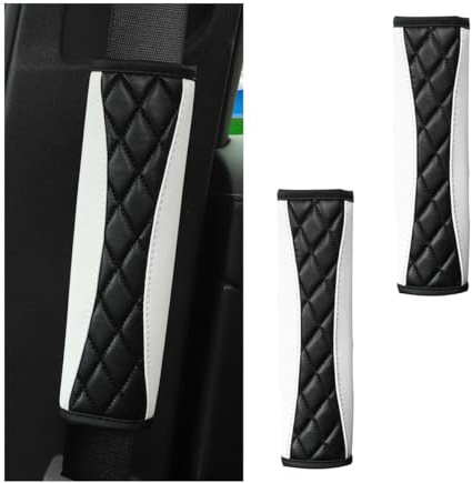 Mandark 2PCS Car Seat Belt Covers, Soft Leather Vehicle Seatbelt Strap Protector for Shoulder and Neck, Comfortable Auto Safe Belt Harness Cushion Pad, Universal for SUV, Truck, RV（White）