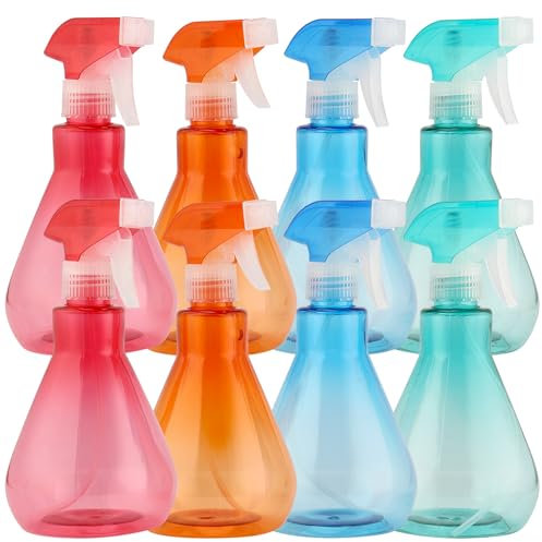 MUKLEI 8 PCS 500ml Fine Mist Water Spray Bottles, 4 Colour Mist Atomiser Spray Bottle, Refillable Plastic Trigger Sprayer Bottle for Home Cleaning, Plants, Gardening, Hairdressing