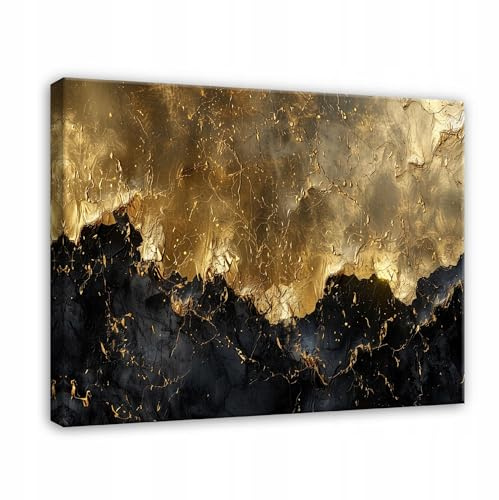 WallArena - Leinwand Bilder - Abstrakt - 60x40 cm Leinwandbilder - Bild auf leinwand - Wandbild XXL groß Wandbilder für Wohnzimmer Schlafzimmer Wohnzimmerbilder Modern kunstdruck - Gold Schwarz