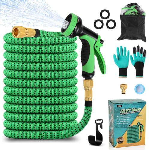 Tuyau d'Arrosage Extensible 15M avec Enrouleur Automatique, Tuyau Jardin Flexible Retractable 10 Modes Pulvérisation, TPE 2500D Renforcé, Raccord Métal Antifuite, pour Balcon, Terrasse, Lavage de Voit