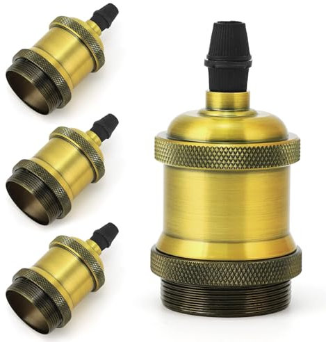 QWORK® 4 Pezzi portalampada E27, portalampada vintage, adattatore portalampada a vite in ottone, per negozi di abbigliamento, bar, caffetterie