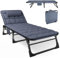ATORPOK SHOP Foldable Sun Lounger with 5-Position Adjustable Backrest, Portable Multi-Use Camping Bed & Reclining Chaise Chair for Garden/Beach/Pool/Patio, Includes Padded Mattress & Pillow - Blue