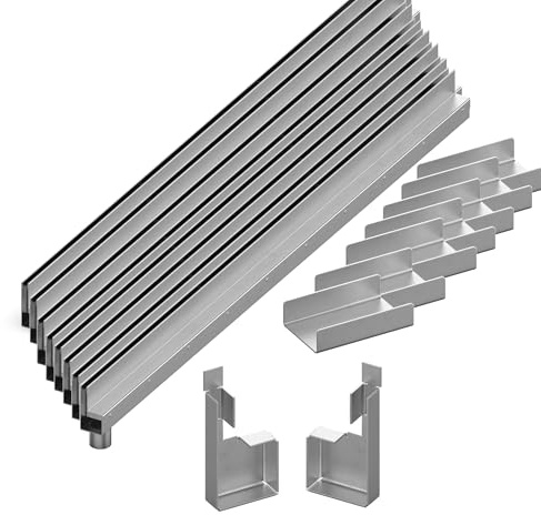 MaTaDa® Entwässerungsrinne Schlitzrinne Gartenrinne Terrassenrinne Komplett Set (8m - Ablauf Links)