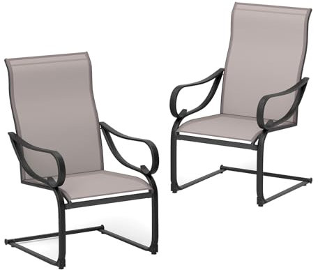 GIANTEX 2er Set Gartenstühle, freischwinger Esszimmerstühle mit Hochlehner, Balkonstühle wetterfest aus Textilene & Metallrahmen, Terrassenstühle belastbar bis 150kg