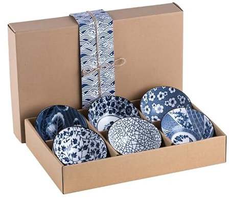 Zykphao Ceramic Dipping Bowls, Japanese Pottery Bowl with Gift Box, Ceramic Soup Bowls, Porcelain Serving Bowls for Rice, Cereal, Dessert，Soup, Oatmeal, Ice Cream, Salad, 300ml/10 Oz, Set of 6 ﻿ ﻿