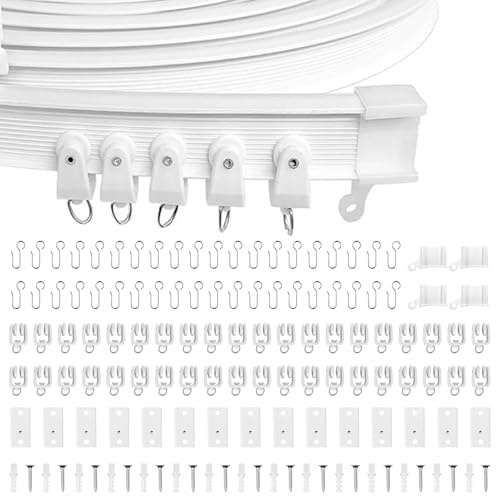 Binario flessibile per tenda da soffitto, 5 m, bianco curvo, con ruote silenziose, ideale per finestre della doccia, binario per tenda per camper, angolo doccia, privacy e decorazione per la casa