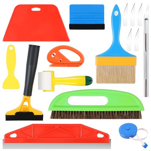 16 Stück Tapetenwerkzeuge Set, Tapeten Glättungswerkzeug Set, Inklusive Pressräder, Cutter, Spachtel, Pinsel, Professionelle Wallpaper Tools Tapezierwerkzeug für Tapeten, Wandbilder, Fensterfolie