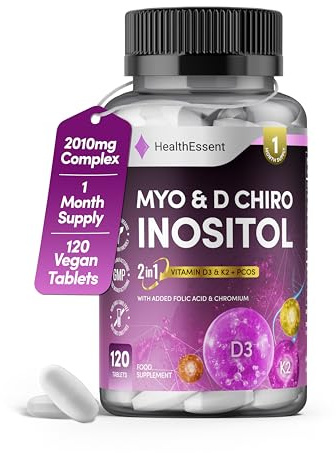 PCOS Chewable Tablets - Myo Inositol D Chiro Inositol with Folic Acid, Chromium, Vitamin D3 K2 – PCOS Supplement for Fertility, Weight Loss & Hormone Balance for Women, 2000mg – 120 Tablets