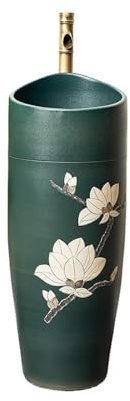 lavabo freestanding Lavandino da bagno con piedistallo, rubinetto e scarico, lavabo in ceramica for interni ed esterni Lavandino per lavanderia indipendente