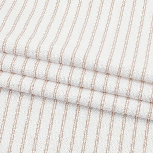 AHANDMAKER Camel White Polyester Woven Ticking Striped Fabric, 39x58 Inch | Sturdy Woven Polyester, Classic Ticking Stripe, for Upholstery Pillows Curtains Tablecloths, DIY Crafts and Home Decor