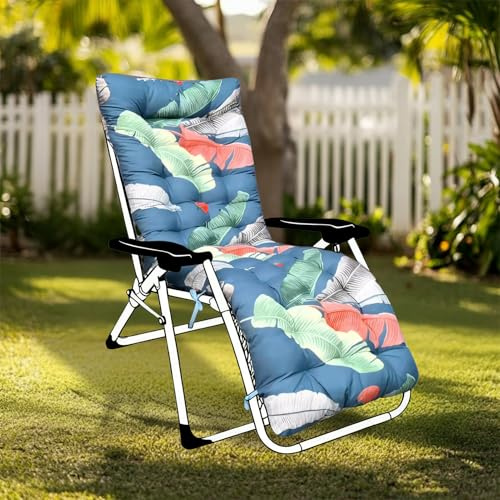 GOZYLA Coussin de rechange pour chaise longue à dossier haut : 170 x 53 cm, rembourré doux et antidérapant avec attaches antidérapantes pour chaise de jardin, terrasse, plage, porche, mobilier (bleu
