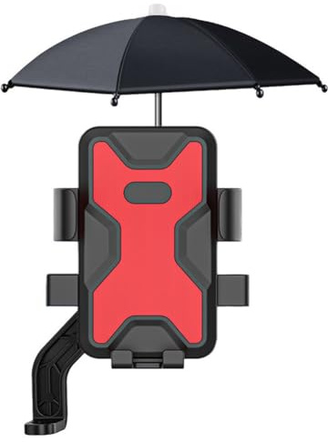 MoSundi Soporte para teléfono de motocicleta con soporte giratorio y parasol impermeable, soporte de navegación para bicicleta para montar al aire libre, negro y rojo