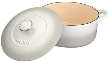 Denby - Natural Canvas White Cast Iron Casserole Dish - 4.05L Capacity Dutch Oven, Oven Safe Pot, Suitable For All Hob Types - Premium, Enamelled - Dishwasher Safe Cookware - 24cm, Round
