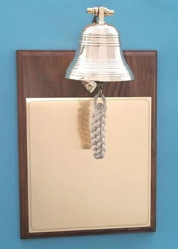 Engraved Nautical Award Plaque | Brass Ship's Bell on Walnut Plaque with Personalized Brass Plate