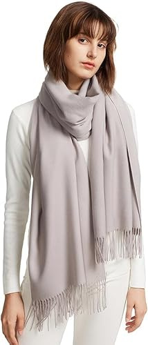 maamgic Sciarpa con Frange in Tinta Unita da Donna Morbida e Soffice di Misto Cotone per Autunno Invernale 200 * 70cm, Grigio Argento