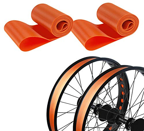 ADDMOTOR Rim Strip Rim Tape 26 inch Fat tire Liner PVC Inner Tube Cushion Protector Anti Puncture for Bikes 2PCS (Orange)
