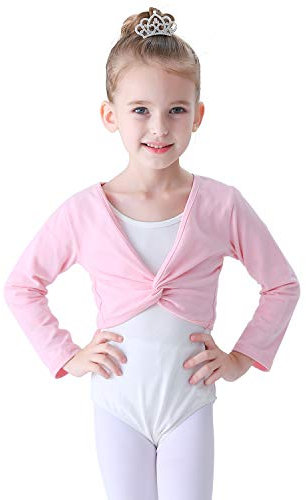 Ballettjacke Mädchen Langarm Weichem Baumwollstoff Wärmende Ballettkleidung für Kinder (Rosa, 115-125)