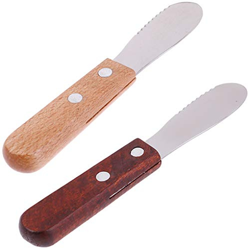 Goeielewe Set of 2 Butter Spreader Knife Stainless Steel Sandwich Cream Cheese Condiment Knives Set Kitchen Tools with Wood Handle, 5-Inch, Random Color