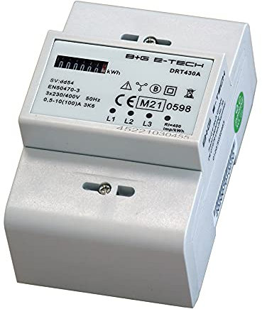 3-Phasen-Digitaler Drehstromzähler [DRT430A - MID 24] mit mechanischem Rollenzählwerk, MID-zertifiziert, Direktmessung bis 100A, 400V, S0-Impulsausgang, DIN-Schienenmontage